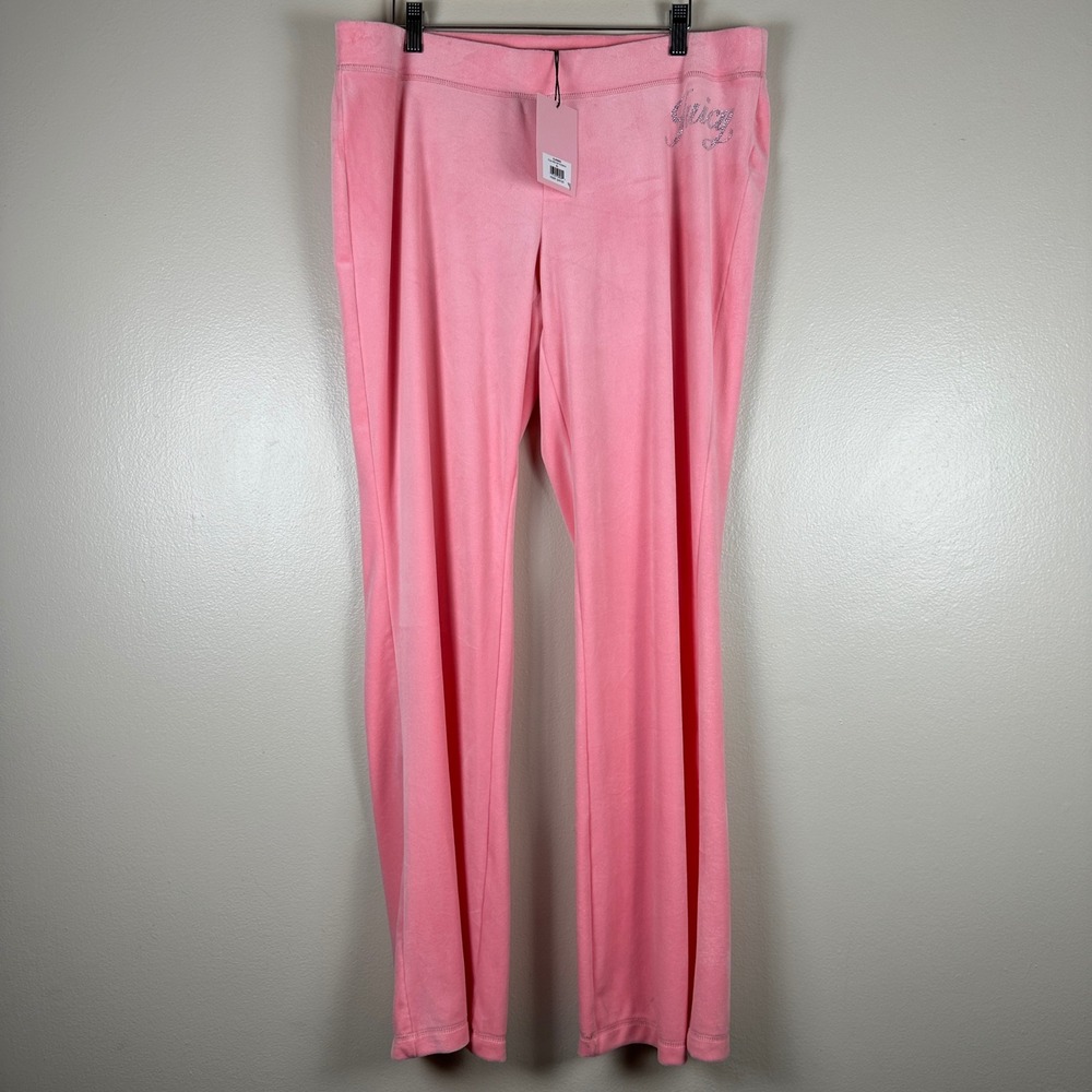 Juicy Couture Women's XL Pants Flamingo Pink Velour Rhinestone Logo Y2KNEW